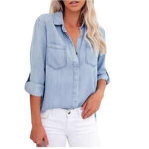 ECRU Women’s Blue Tencel Button Down Rollup Shirt